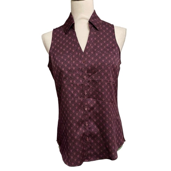 Express Brown Black Geometric Sleeveless Button Front Blouse XS - Picture 1 of 11